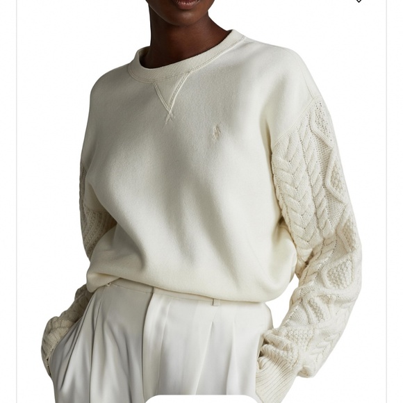 RARE Polo Ralph Lauren Cream Hybrid Sweater & Fleece Crewneck Sweatshirt, Small - Picture 1 of 16